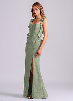 Azazie Jessamine Final Sale Agave Mermaid Corset Floral Burnout Dress image4
