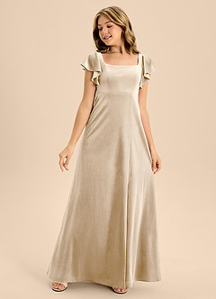 Azazie Bondi Junior Vestido de Champán de terciopelo de Corte en A con Lazo image3