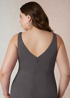 Azazie Leandra Bridesmaid Dresses Steel Grey Mermaid V-Neck Pleated Mesh Dress image13