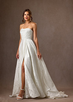 Azazie Daliah Robes de mariée Robe Trapèze en Jacquard Floral Sans bretelle Blanc De Diamant image8