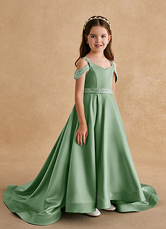 Azazie Jodi Flower Girl Dresses Matcha A-Line Matte Satin Dress image3