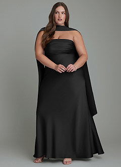 Azazie Saylor Brautjungfernkleider Meerjungfrau-Linie Schulterfrei Stretch-Satin Kleid Schwarz image15