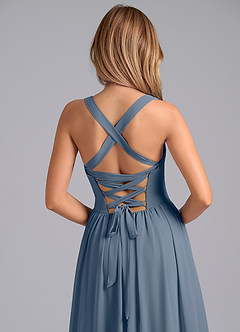 Azazie Francis Robes de demoiselle d'honneur Robe Trapèze en Mousseline de soie Corset Violet Crépusculaire image7