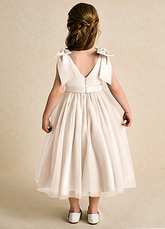 Azazie Serene vestidos de niña de las flores Vestido de Alabastro Blanco de Satin Mate de Princesa con Lazo image6