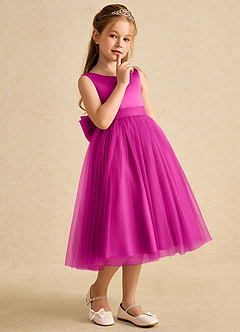 Azazie Winnie Abiti da Ragazza di Fiori Abito Principessa in Tulle Fiocco Fucsia image6