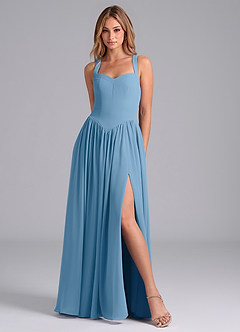 Azazie Francis Brautjungfernkleider A-Linie Korsett Chiffon Kleid Stahlblau image3