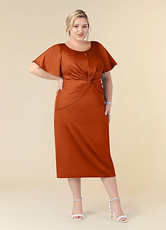 Azazie Everlyn Mother of the Bride Dresses Burnt Orange Sheath Pleated Stretch Satin Dress image6