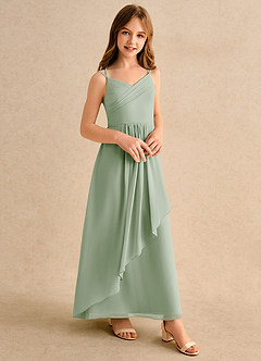 Azazie Zaida Junior Formal Flower Girl Dresses Dusty Sage A-Line Pleated Chiffon Dress image5