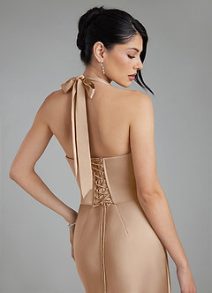 Azazie Torrance Bridesmaid Dresses Taupe Mermaid Corset Stretch Satin Dress image2