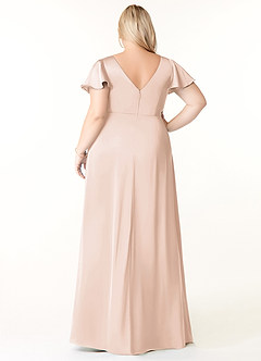 Azazie Soren Bridesmaid Dresses Blushing Pink A-Line Pleated Stretch Satin Dress image2