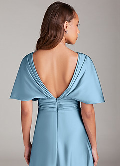 Azazie Pamela Bridesmaid Dresses Steel Blue A-Line Pleated Stretch Satin Dress image6