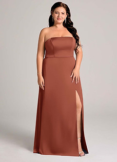 Azazie Wren Bridesmaid Dresses Auburn A-Line Strapless Stretch Satin Convertible Dress image11