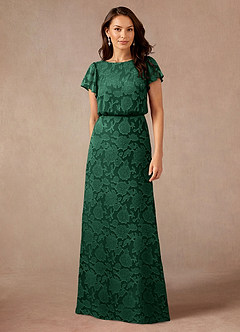 Azazie Lehi Mother of the Bride Dresses Dark Green A-Line Boatneck Floral Burnout Dress image1