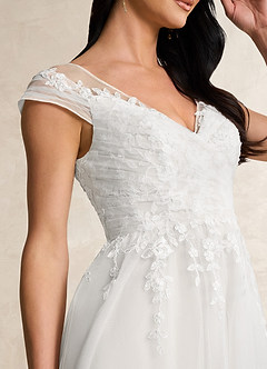 Azazie Bellisima Vestidos de novia Vestido de Diamante Blanco de Tul de Corte en A con Cuello en V image13