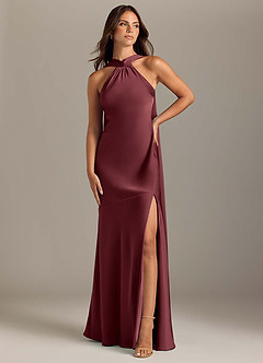 Azazie Kinsley Bridesmaid Dresses Merlot Mermaid Side Slit Stretch Satin Dress image1