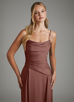Azazie Gabriela Bridesmaid Dresses Espresso A-Line Corset Stretch Satin Dress image3