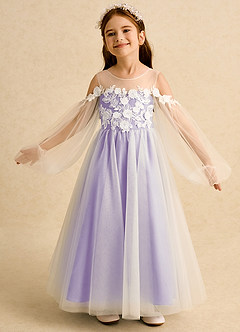 Azazie Zimi Flower Girl Dresses Lilac Ball-Gown Sweetheart Neckline Tulle Dress image4