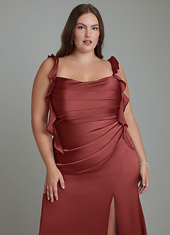 Azazie Jessamine Bridesmaid Dresses Terracotta Sheath Corset Stretch Satin Dress image10