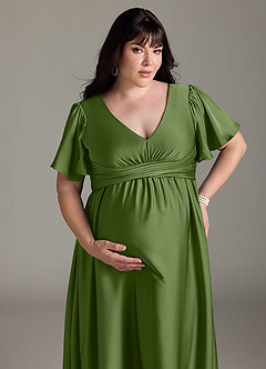 Azazie Verna Abiti da damigella d'onore premaman Abito A-Line Increspato Raso Elasticizzato Floor-Length image15