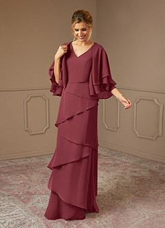 Azazie OHara Mother of the Bride Dresses Merlot A-Line V-Neck Chiffon Dress image3