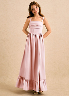 Azazie Maisie Girls Formal Robe Demoiselle D'honneur Fillette Robe Trapèze en Satin extensible Rayé Rose Pâle image4