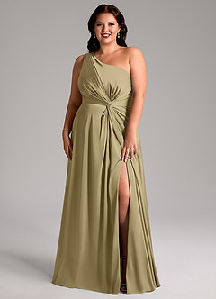 Azazie Brooke Bridesmaid Dresses Moss Green A-Line One Shoulder Stretch Satin Dress image8