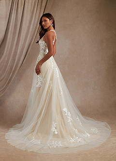 Azazie Dysis Wedding Dresses Diamond White Champagne A-Line Halter Sequins Tulle Dress image6