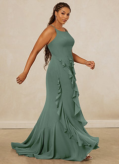 Christian Siriano Bridal for Azazie 1006 Bridesmaid Dresses Eucalyptus Mermaid Ruched Chiffon Dress image13