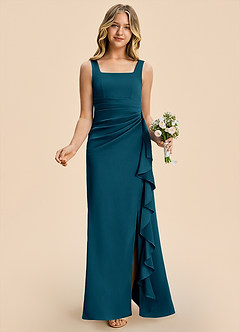 Azazie Adrienne Junior Ink Blue Sheath Pleated Stretch Satin Dress image4