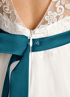 Azazie Lettie Flower Girl Dresses Ivory Ink Blue Ball-Gown Lace Dress image6