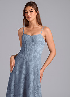 Azazie Stasy Jurken voor bruidsmeisjes Jurk van Bloemen Burn-out met A-Lijn Sweetheart Halslijn Stoffig Blauw image6