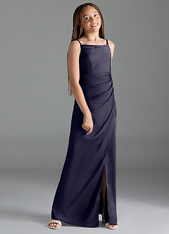 Azazie Leonis Junior Stormy A-Line Pleated Stretch Satin Dress image3