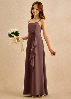 Azazie lolly Girls Formal Robe Demoiselle D'honneur Fillette Robe Trapèze en Mousseline de soie Plissée Expresso image1