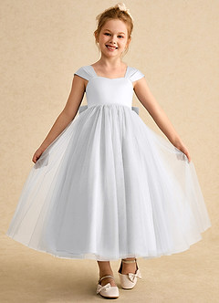 Azazie Chickadee vestidos de niña de las flores Vestido de Blanco de Satin Mate de Princesa con Escote de Corazón image4