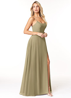 Azazie Moira Robes de demoiselle d'honneur Robe Trapèze en Mousseline de soie Décolleté Vert Mousse image4