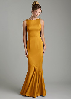 Azazie Tamera Robes de demoiselle d'honneur Robe Sirène en Satin extensible Plissée Caramel écossais image4