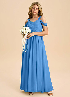 Azazie Lianne Junior Blue Jay A-Line Off the Shoulder Chiffon Dress image1