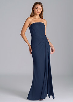 Azazie Mariya Vestidos de damas de honor Vestido de Azul Marino Oscuro de Malla de Corte Sirena con Sin tirantes image3