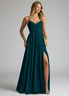 Azazie Alia Bridesmaid Dresses Pine A-Line Pleated Chiffon Dress image2