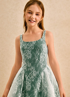 Azazie Cubbie Girls Formal Blumenmädchenkleider A-Linie Spitze Kleid Dunkelgrün image6