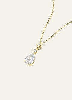 front Pear Cut CZ Pendant Necklace