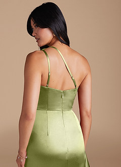 Azazie Latrice Bridesmaid Dresses Pistachio Sheath One Shoulder Metallic Satin Dress image4