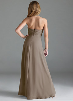 Azazie Tessie Junior Taupe A-Line Pleated Chiffon Dress image2