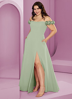 Barbie ♥ Azazie Bridesmaid Dresses Dusty Sage A-Line Off the Shoulder Chiffon Convertible Dress image14