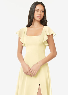 Azazie Bondi Vestidos de damas de honor Vestido de Sorbete De Limón de Gasa de Corte en A con Volantes image6