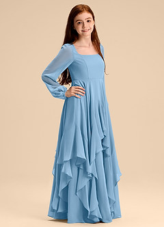 Azazie Clara Junior Abito A-Line in Chiffon Blusa Blu Acciaio image4
