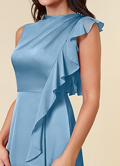 Azazie Narine Kleider für die Brautmutter A-Linie Hoher Ausschnitt Plissee Stretch-Satin Kleid Stahlblau image4
