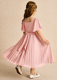 Azazie Gisele Flower Girl Dresses Rosette A-Line Pleated Chiffon Dress image3