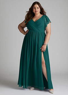 Azazie Zella Bridesmaid Dresses Peacock A-Line Lace Chiffon Dress image8