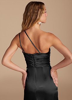 Azazie Eren Jurken voor bruidsmeisjes Jurk van Metaalachtig Satijn met Kolom One-Shoulder Zwart image2